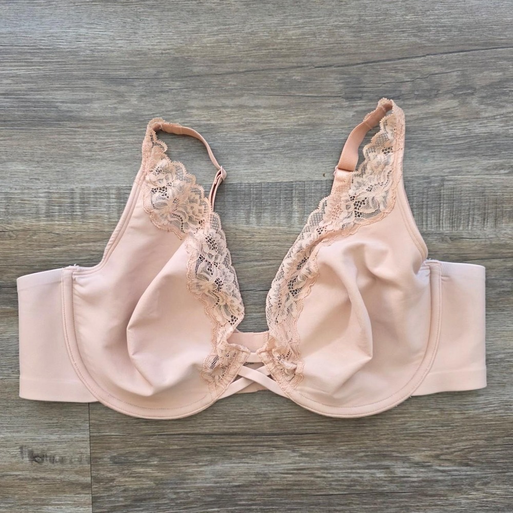 Soma Essentials Unlined Lace Trim Plunge Bra Nude Pink 42D